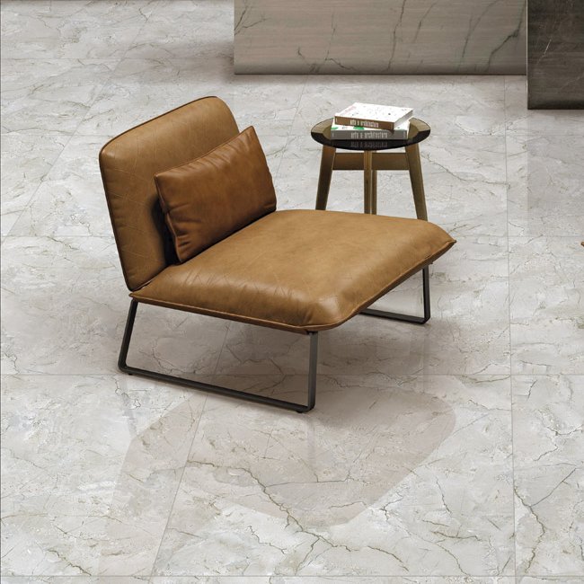 600x600 mm Porcelain tiles with yellow chair and table on the beautiful porcelain tiles