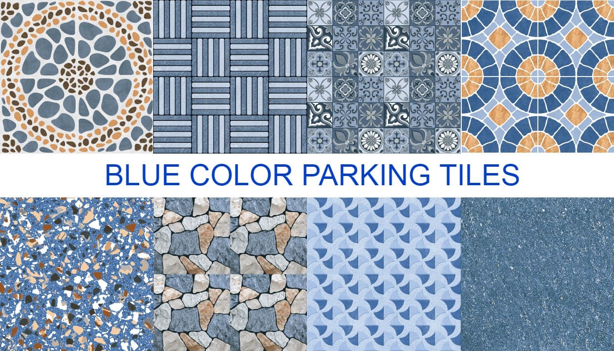 A different collection of blue color parking tiles.