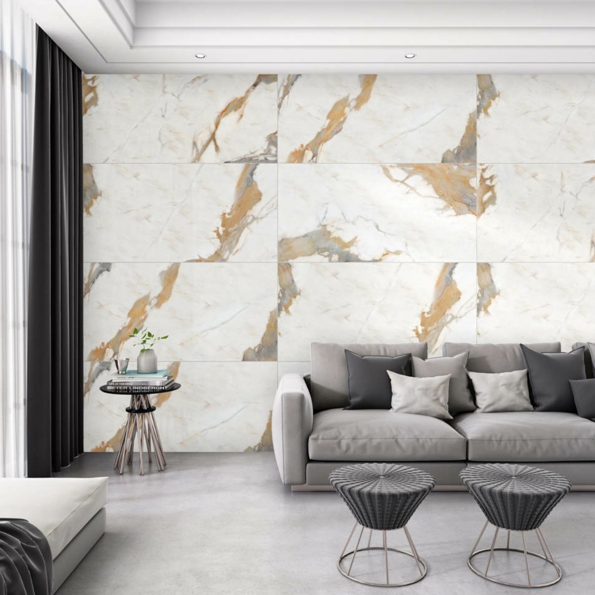 AMAZE STATUARIO PORCELAIN TILES in beige and cream color with having size of 600x1200 mm